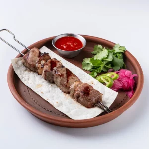 Шашлык из мраморной говядины, подается с сацебели